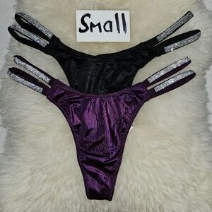 Victoria's Secret double rhinestone strap thong panty set of 2 - Black & Purple